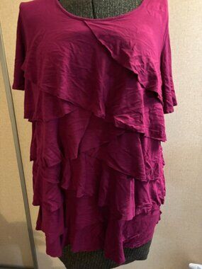 Leebe 2X Women's Short Sleeve Solid Ruffle Blouse